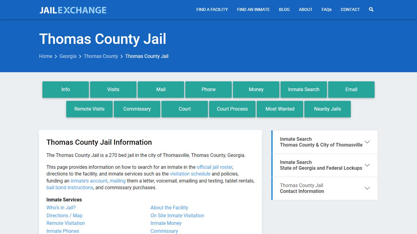 Thomas County Jail, GA Inmate Search, Information