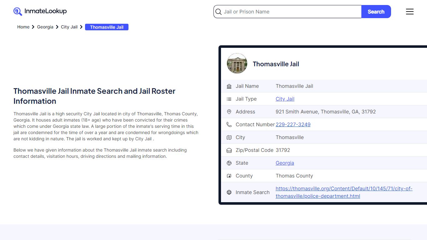 Thomasville Jail Inmate Search - Thomasville Georgia - Inmate Lookup